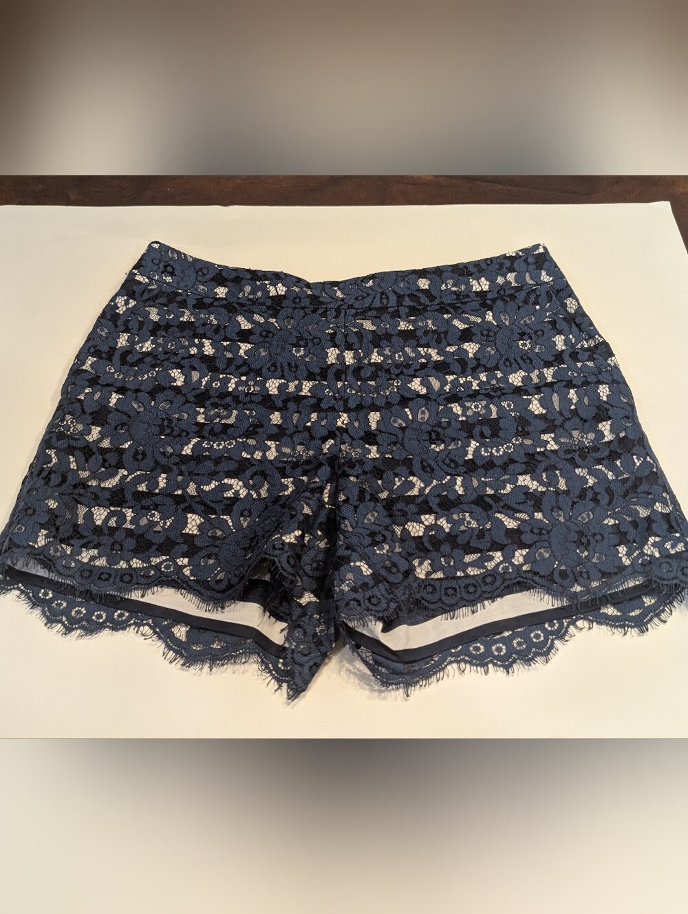 Cartonnier Navy Floral Stripes Lace High-Rise Shorts with White Underlay Size 8